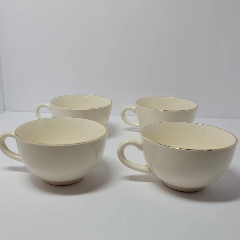 Vintage Homer Laughlin Golden Wheat Pattern Coffee Tea Cup Gold Rim Set Of 4‎